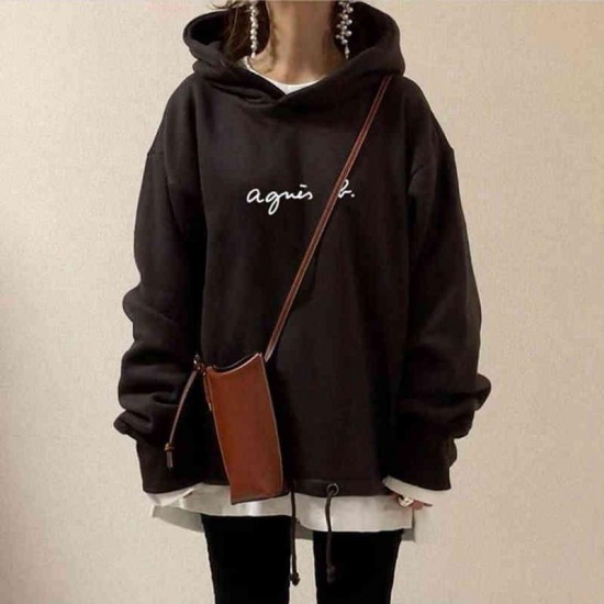 Autumn Winter Women's Hooded Hoodie Letter Print Loose Oversized Sweatshirt Korean Japan Ladies Hoodies Casual Female Y2K Top 220124