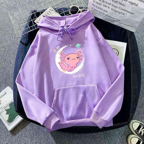 Axolotl Kawaii Hoodies Pastel Goth Japan Anime Comic Women Hoody Fashion Hooded Sweatshirt Fleece Warm Streetwear Unisex Clothes 220124