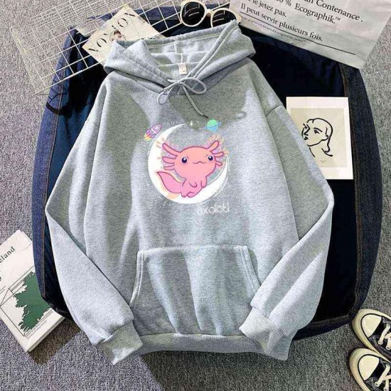 Axolotl Kawaii Hoodies Pastel Goth Japan Anime Comic Women Hoody Fashion Hooded Sweatshirt Fleece Warm Streetwear Unisex Clothes 220124