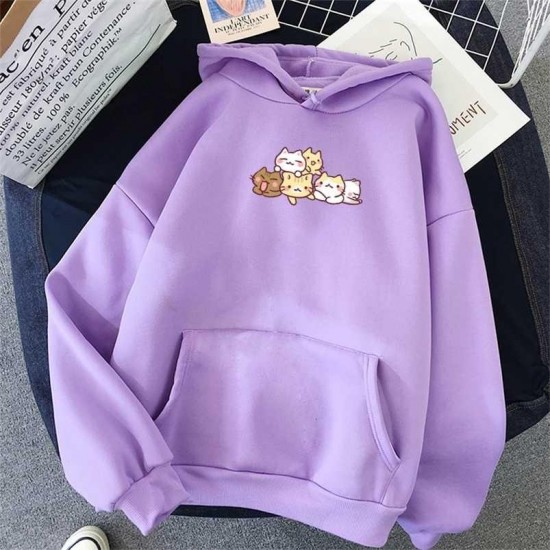 Korea Harajuku style women's autumn long-sleeved pullover hoodie cute cat print loose sweatshirt casual oversized women 220124