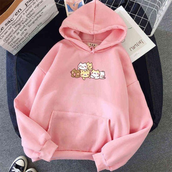 Korea Harajuku style women's autumn long-sleeved pullover hoodie cute cat print loose sweatshirt casual oversized women 220124