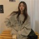 Letter Print Casual Top Vintage Simple Women Hoodies Korean Gray Autumn Thin Streetwear College Girls ins Lady's Pullover 220124