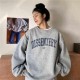 Letter Print Casual Top Vintage Simple Women Hoodies Korean Gray Autumn Thin Streetwear College Girls ins Lady's Pullover 220124