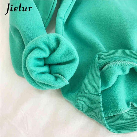 Jielur 9 Colors Pink Green O-neck Hoodies Women Winter Autumn Pullover Sweatshirt Female Pure Color Loose Tracksuit M-XXL 220124