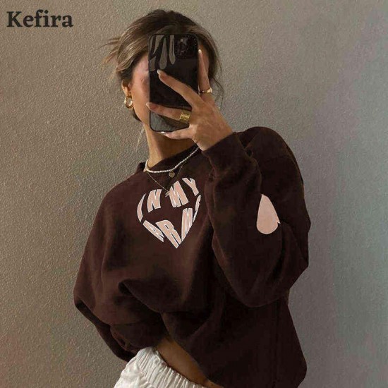 Jacuqeline Casual Loose Mushroom Embroidery Sweatshirts Women Spring Long Sleeve Cartoon Graphic Vintage Pullovers Hoodies 220124