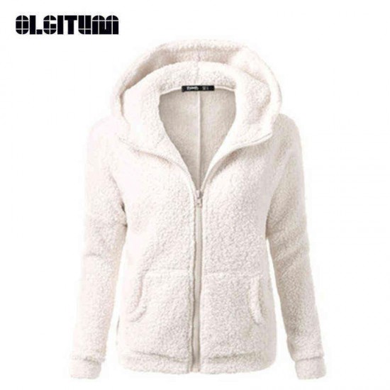 Autumn Winter Warm Jacket Women Hooded S-5XL Casual Female Hoodies Sweatershirt Zipper Coat Solid Soft Fleece 220124