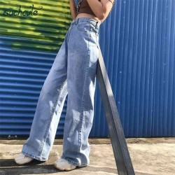 SUCHCUTE High Waist Jean Wide Leg Pants Plus Size Punk Korean Style Trouser Casual Harajuku Female Joggers 210907