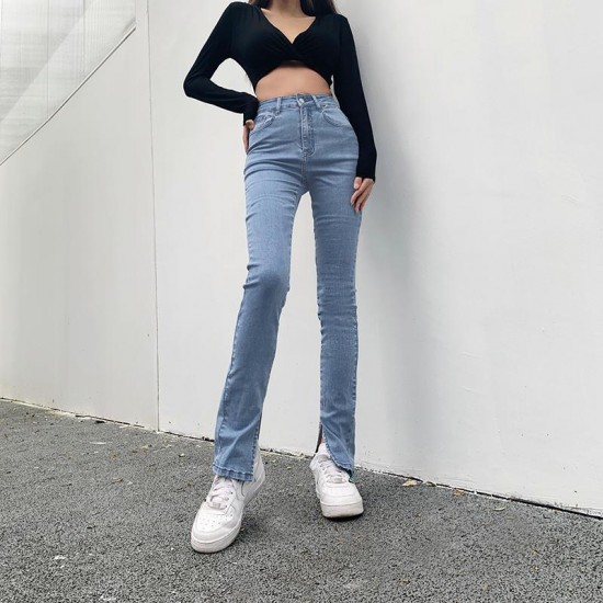 Women's Jeans Denim Pants Women 2022 High Waist Split Pencil Tight Stretch Skinny Trousers Flared Casual Bell Bottom Streetwear