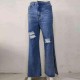 DenimColab Fashion High Split Wide Leg Pant Casual Loose Hole Jeans Ladies Streetwear Ripped Trousers Denim 220125