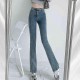 Jean Solid Blue Sexy Slimhigh Waist Jean Simple Ladies Full Length Mom Cowboy Denim Flared Pants Mujer Spring 220124