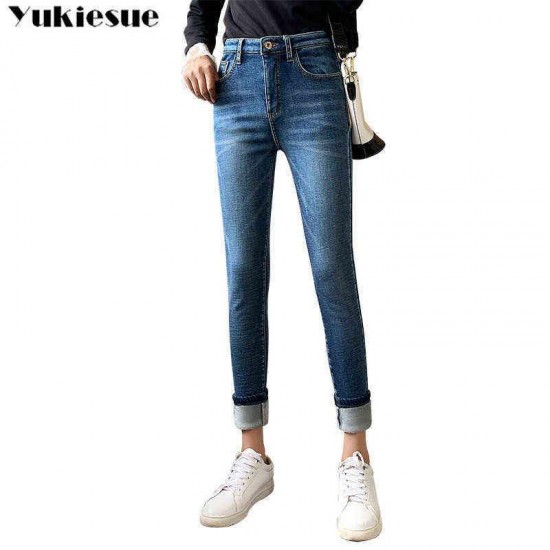 Winter Thick Plus Velvet Women High Waist Skinny Jeans Simple Fleece Warm Slim fit Stretch Ladies Casual Denim Pencil Pants 220122