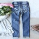 Women's Jeans Ripped Hole For Women Red Plaid Patchwork Skinny Pencil Pants Long Trousers Denim