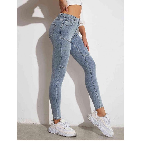 Women's elastic tight pants, high waist tight pants, comfortable jeans, fitness pencil pants, elastic molded pants.