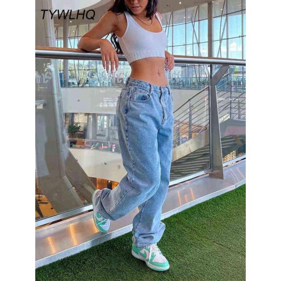 Low Waist Jeans Women Baggy Jeans Fashion Straight Leg Pants Y2k Denim Trousers Vintage Loose Blue Washed Mom Jeans 220121