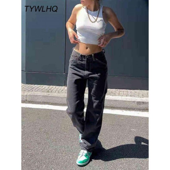 Low Waist Jeans Women Baggy Jeans Fashion Straight Leg Pants Y2k Denim Trousers Vintage Loose Blue Washed Mom Jeans 220121