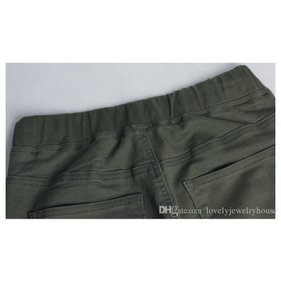 2020042303 Motor Biker High Waist Pleated Jeans Woman Army Green Stretchy Denim Skinny Pencil Pants Trousers For Women