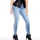 Womens Side Eyelets Skinny Denim Jeans Sexy High Waist Hole Slim Pencil Pants Female Trousers Women's