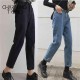 Womens Jeans Pant Black Korean Crop Girls Students Vintage Solid Long Pants Fit Female High Waist Denim Women 210907