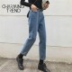 Womens Jeans Pant Black Korean Crop Girls Students Vintage Solid Long Pants Fit Female High Waist Denim Women 210907