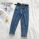 Womens Jeans Pant Black Korean Crop Girls Students Vintage Solid Long Pants Fit Female High Waist Denim Women 210907