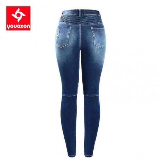 2077 Youaxon Women`s Motorcycle Biker Zip Mid High Waist Stretch Denim Skinny Pants Motor Jeans For Women 220124