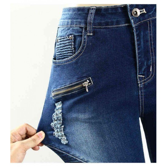 2077 Youaxon Women`s Motorcycle Biker Zip Mid High Waist Stretch Denim Skinny Pants Motor Jeans For Women 220124