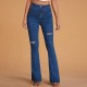 Women's Jeans Blue Ripped For Women 2022 Street Style Sexy High Waist Distressed Trouser Stretch Skinny Hole Denim Flared Pants X326