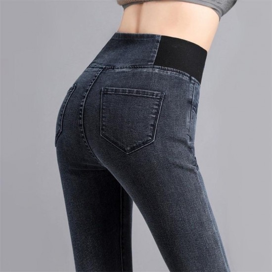 Vintage High waist skinny denim pencil pants Women's large size casual Stretch jeans female Elastic wais street wear trousers 220121