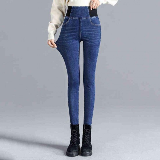 Vintage High waist skinny denim pencil pants Women's large size casual Stretch jeans female Elastic wais street wear trousers 220121