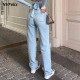 Womens Loose Fit Jeans Ripped Wide Leg For Women High Waist Blue Wash Casual Cotton Denim Trousers Summer Baggy Jean Pants 220122