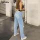 Womens Loose Fit Jeans Ripped Wide Leg For Women High Waist Blue Wash Casual Cotton Denim Trousers Summer Baggy Jean Pants 220122