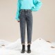 Women's Jeans Autumn Winter Retro High Waisted Women Plus Velvet Loose Straight Wide Leg Denim Casual Warm Harem Pants C7981