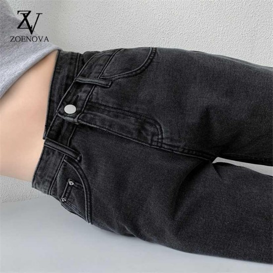 ZOENOVA Jean Wide Leg Pants Mom Femme Black Blue High Waist Woman Trousers Clothing Pantalones Spodnie Damskie 220122