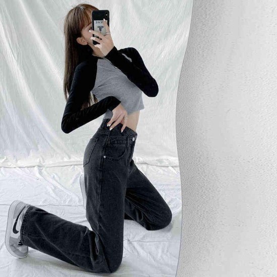 ZOENOVA Jean Wide Leg Pants Mom Femme Black Blue High Waist Woman Trousers Clothing Pantalones Spodnie Damskie 220122