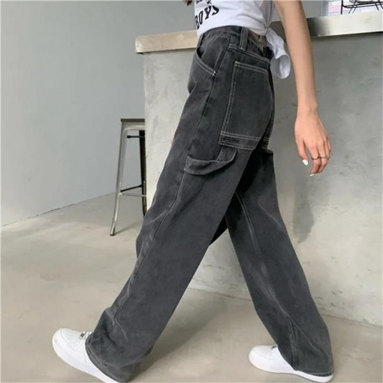 Wide Leg Black High Waist Women Jeans Denim Clothing Blue Streetwear Vintage Quality Harajuku Straight Pants 210907