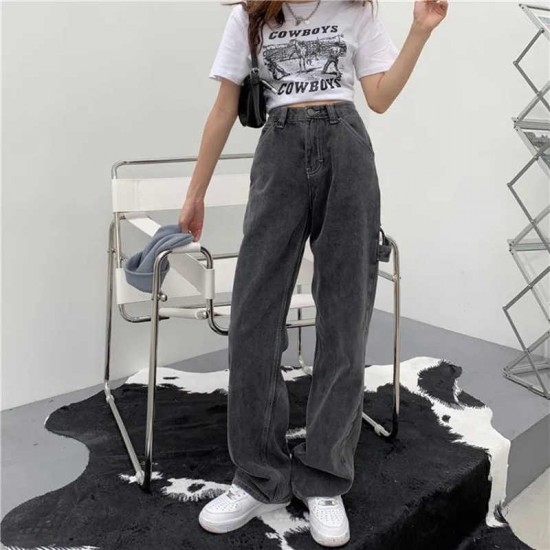 Wide Leg Black High Waist Women Jeans Denim Clothing Blue Streetwear Vintage Quality Harajuku Straight Pants 210907