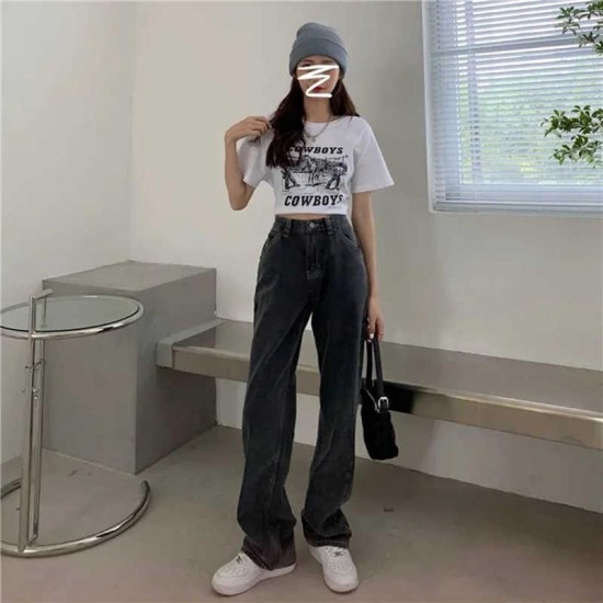 Wide Leg Black High Waist Women Jeans Denim Clothing Blue Streetwear Vintage Quality Harajuku Straight Pants 210907