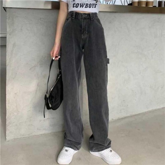 Wide Leg Black High Waist Women Jeans Denim Clothing Blue Streetwear Vintage Quality Harajuku Straight Pants 210907