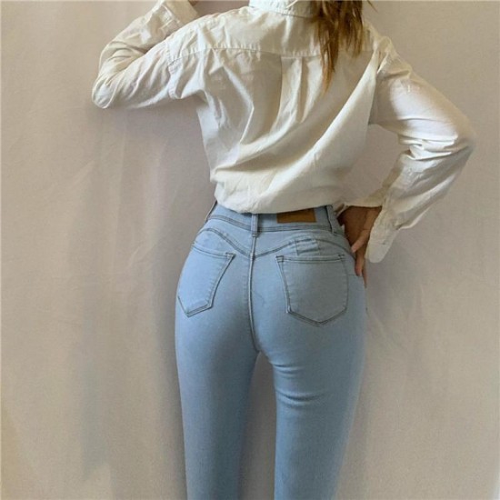 Women's Jeans Push Up Hips Elastic High Waist Blue Denim Pants Fashion Sexy Stretch Slim Casual Trousers 2022 Summer Women Streetwear