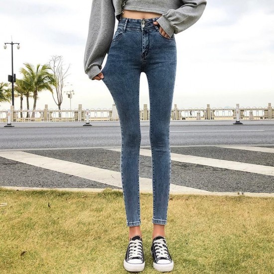 Women's Jeans Campus Schoolgirl Stretch For Women Ladies Fashion High Waist Skinny Denim Pants Teen Girls Students Slim Fit Pencil