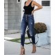 Women's Jeans Fashion Sexy Slim High Waist Retro-breasted Fringed Feet Elastic Ripped Women Trousers