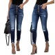 Women's Jeans Fashion Sexy Slim High Waist Retro-breasted Fringed Feet Elastic Ripped Women Trousers