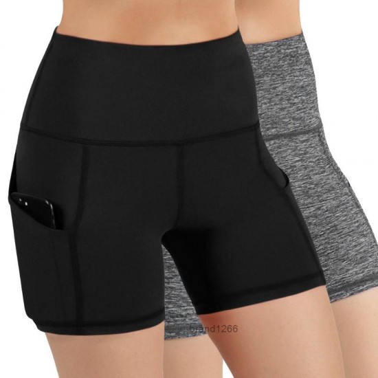 Lady Summer Sport Shorts Solid Pocket High Waist Gym Running Fitness Leggings Hip Stretch Women Leggins Mujer Women's