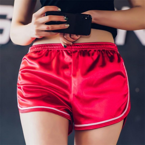 Women's Shorts Women Casual Satin Patchwork Body Fitness Workout Summer Female Elastic Skinny Slim Beach Short