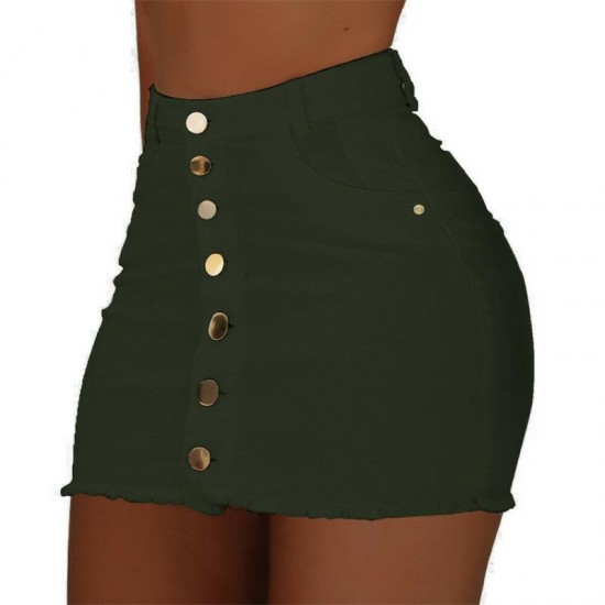 Women's Shorts 2022 Fashion Women High Waist Ripped Denim Mini Skirt Summer Sexy Stretch Button Solid Bodycon Short Pencil Skirts