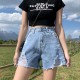 Women Shorts Ragged Denim Summer Fashion High Waisted Loose Wide Leg Hot Pants Irregular Hemming