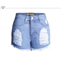 Women`s Celebrity Style High Waist Ripped True Denim Short Femme Shorts For Woman Distressed Jean