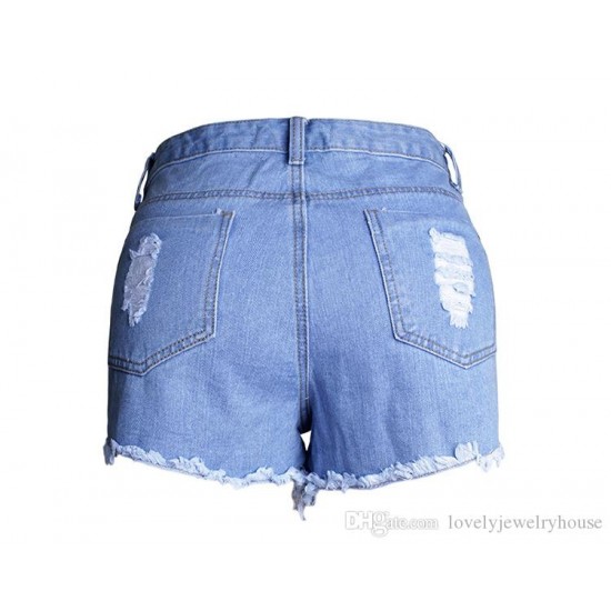 Women`s Celebrity Style High Waist Ripped True Denim Short Femme Shorts For Woman Distressed Jean