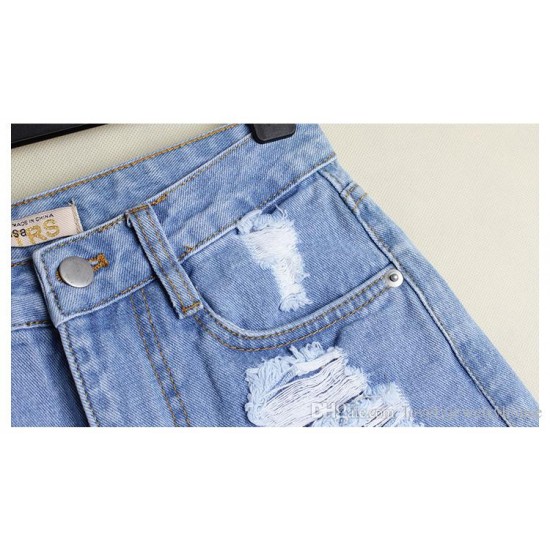 Women`s Celebrity Style High Waist Ripped True Denim Short Femme Shorts For Woman Distressed Jean