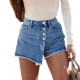 Women's Shorts Women Mid Waist Solid Color All-matched Multi Breasted Fake Skirt Denim Pockets Straight Short Jeans 2022